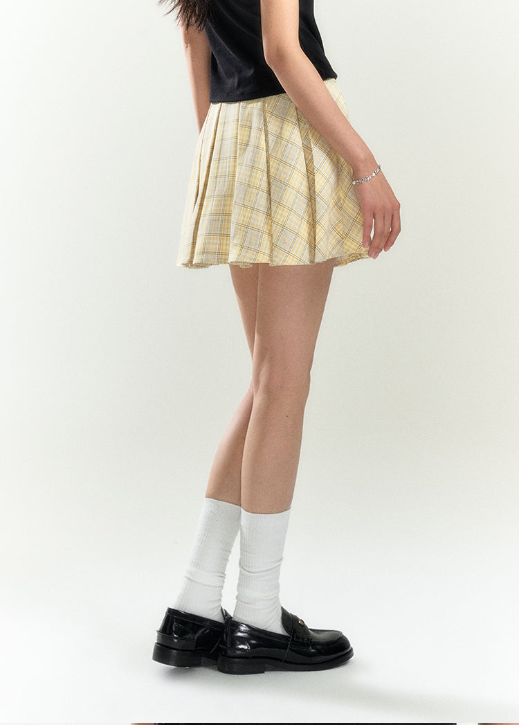 Retro Plaid Pleated Mini Skirt