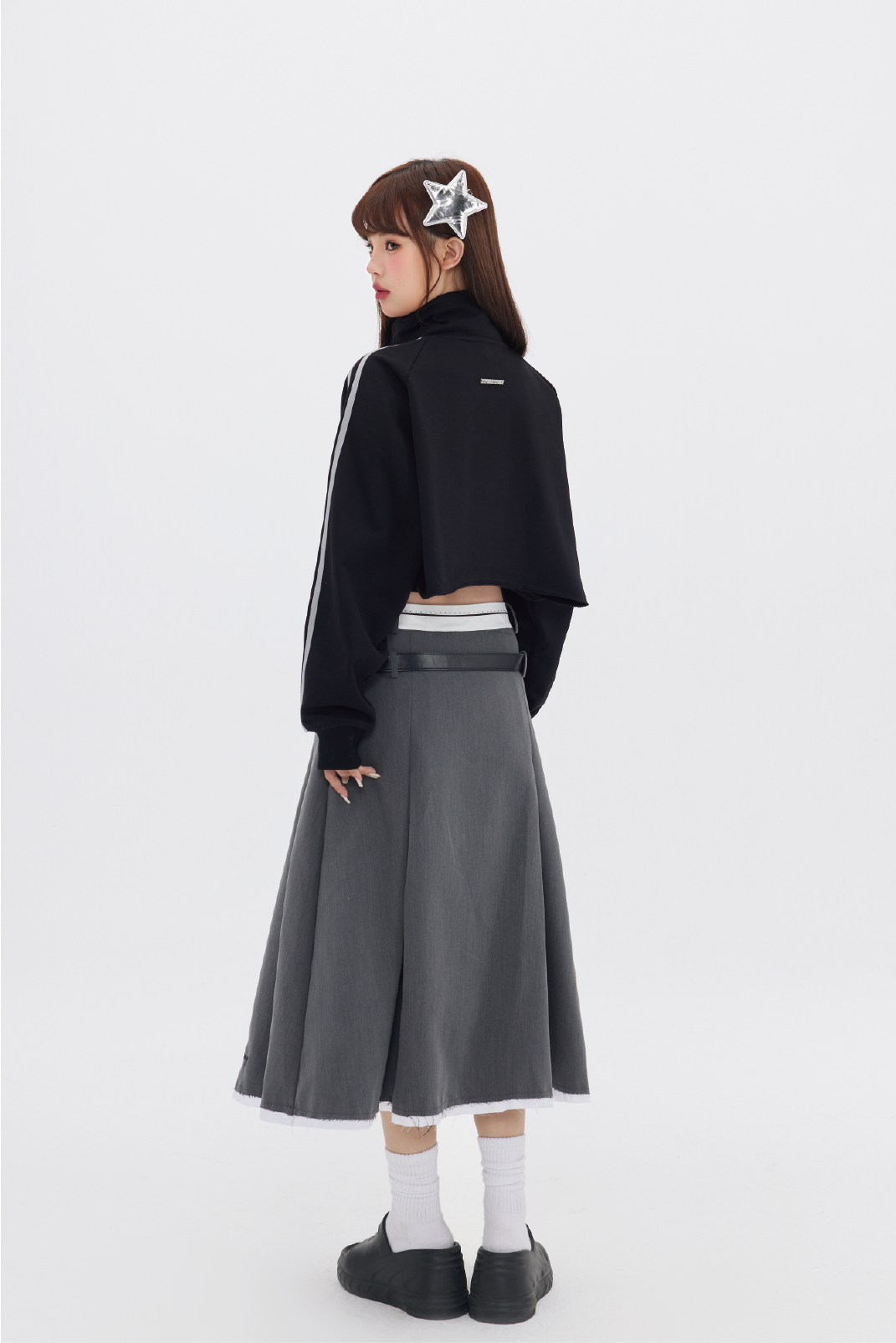 Striped Stand Collar Cropped Track Jacket