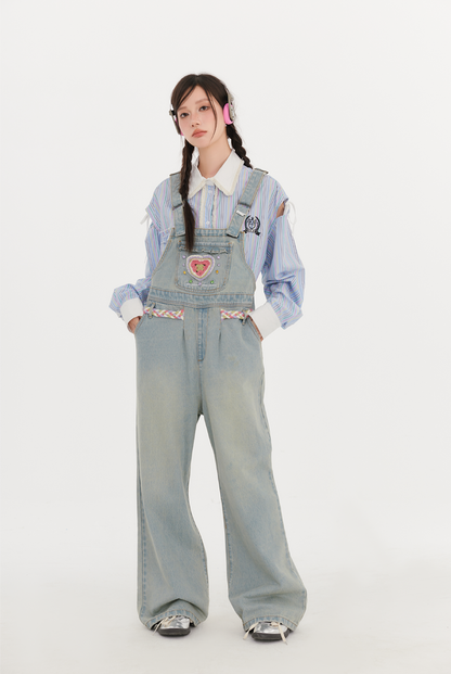 Crochet Heart Denim Overalls