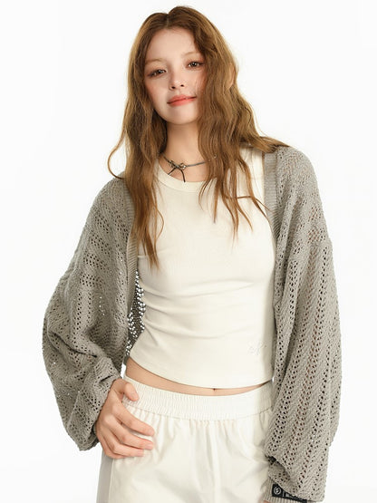 Open Front Knit Cardigan Shrug