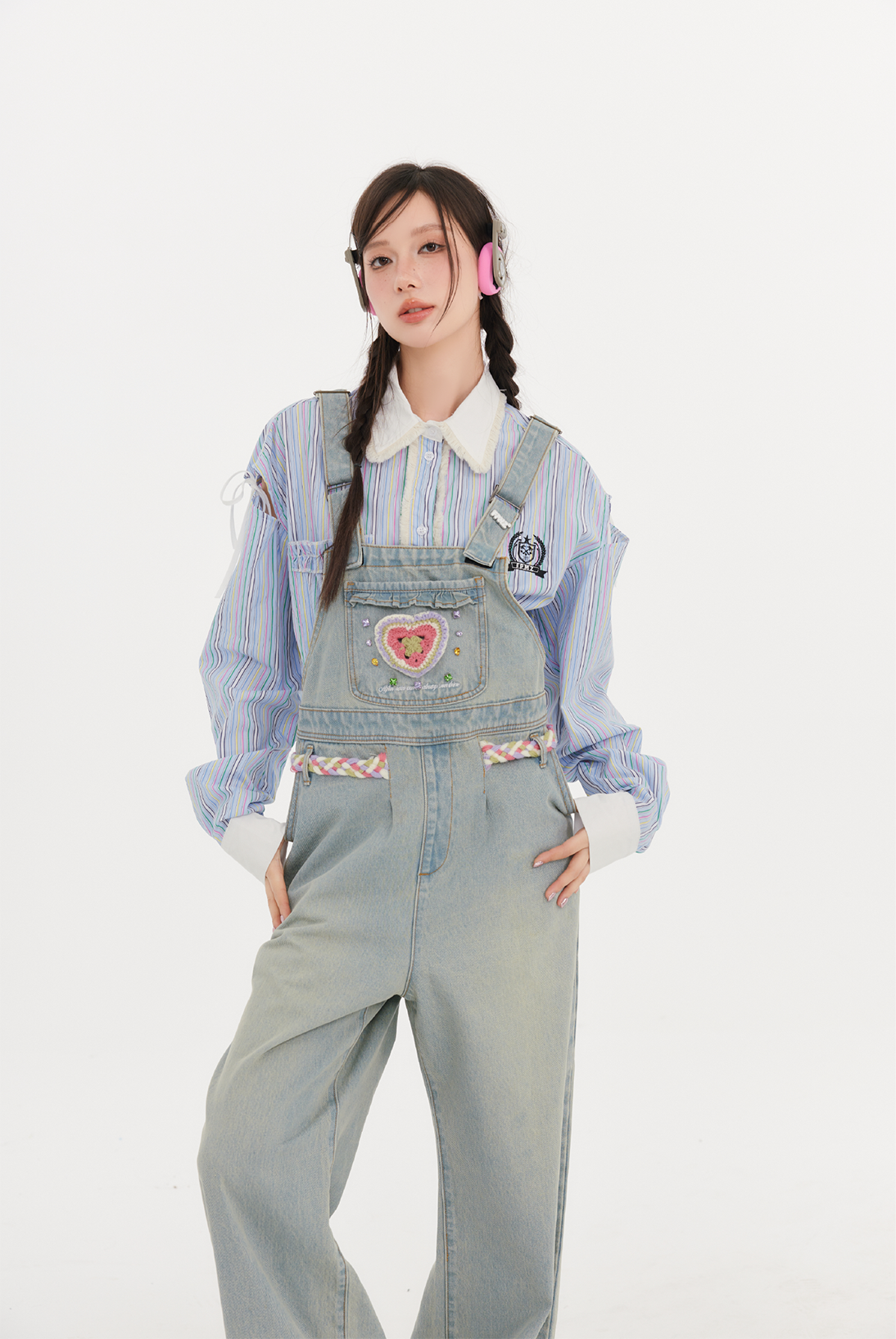 Crochet Heart Denim Overalls