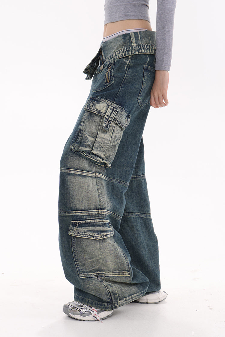 Faded-Edge Wide Jeans