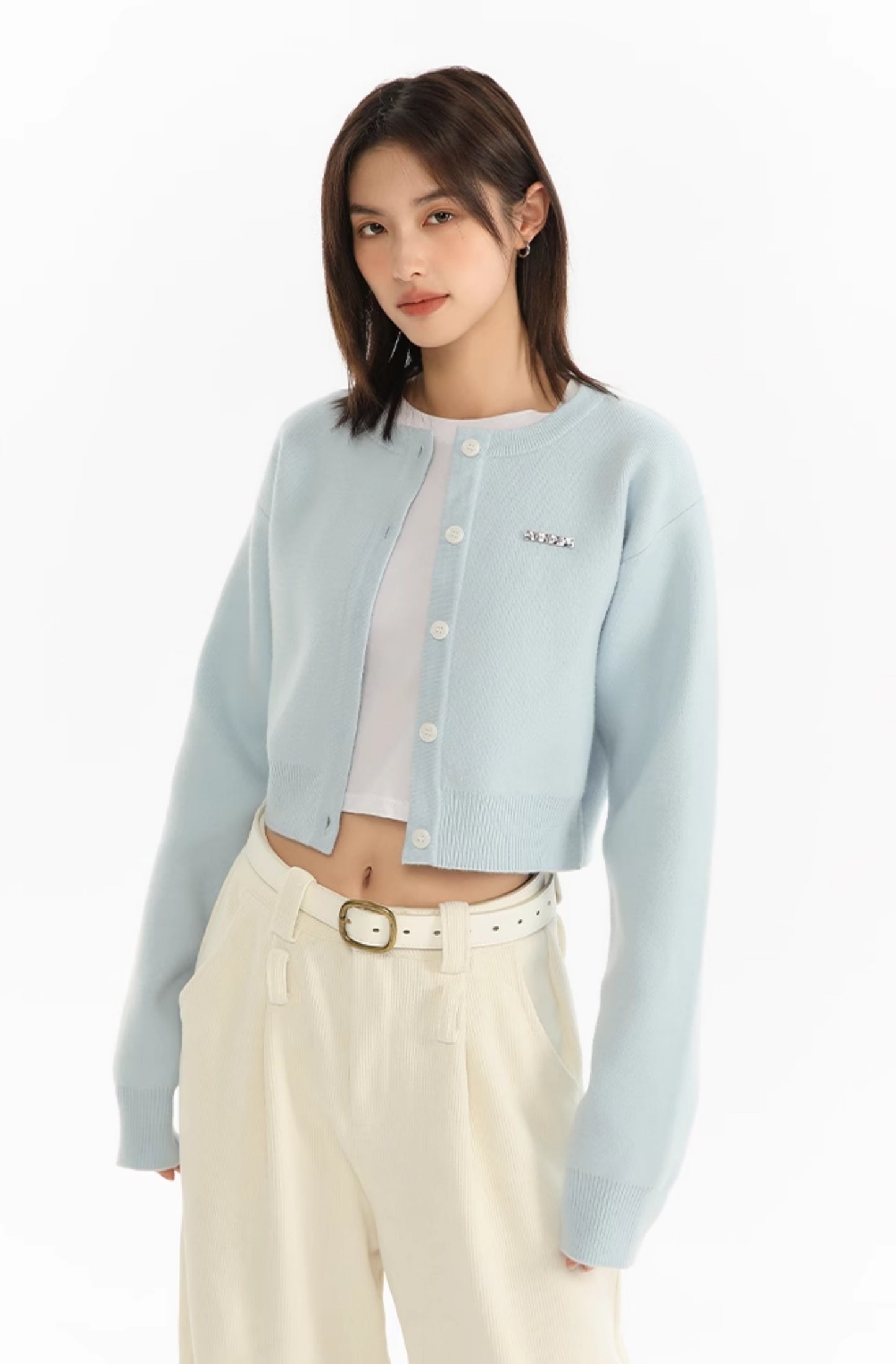 Cropped Button Crewneck Cardigan