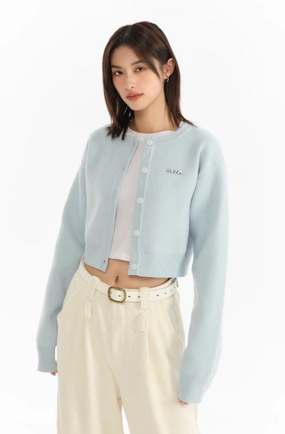 Cropped Button Crewneck Cardigan