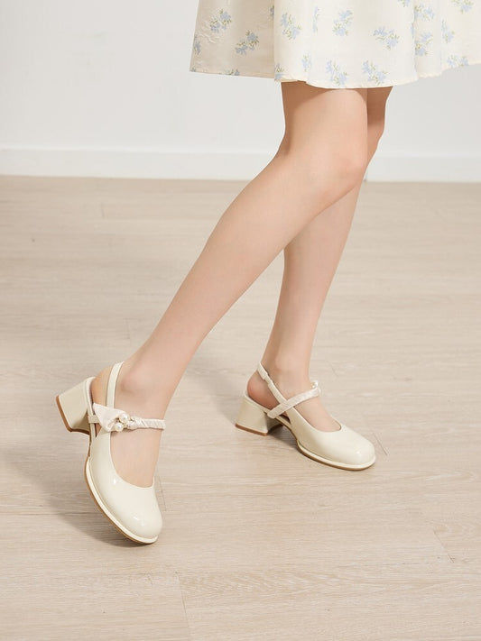 Silk Tie Pearl Slingback Pumps