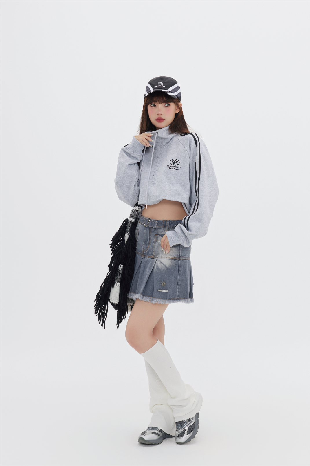 Striped Stand Collar Cropped Track Jacket