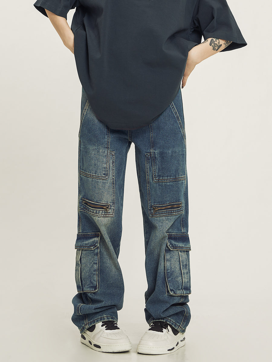 Multipocket Paneled Denim Cargo Jeans