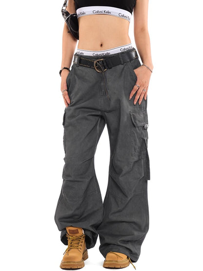 Wide-Leg Faded Cargo Pants