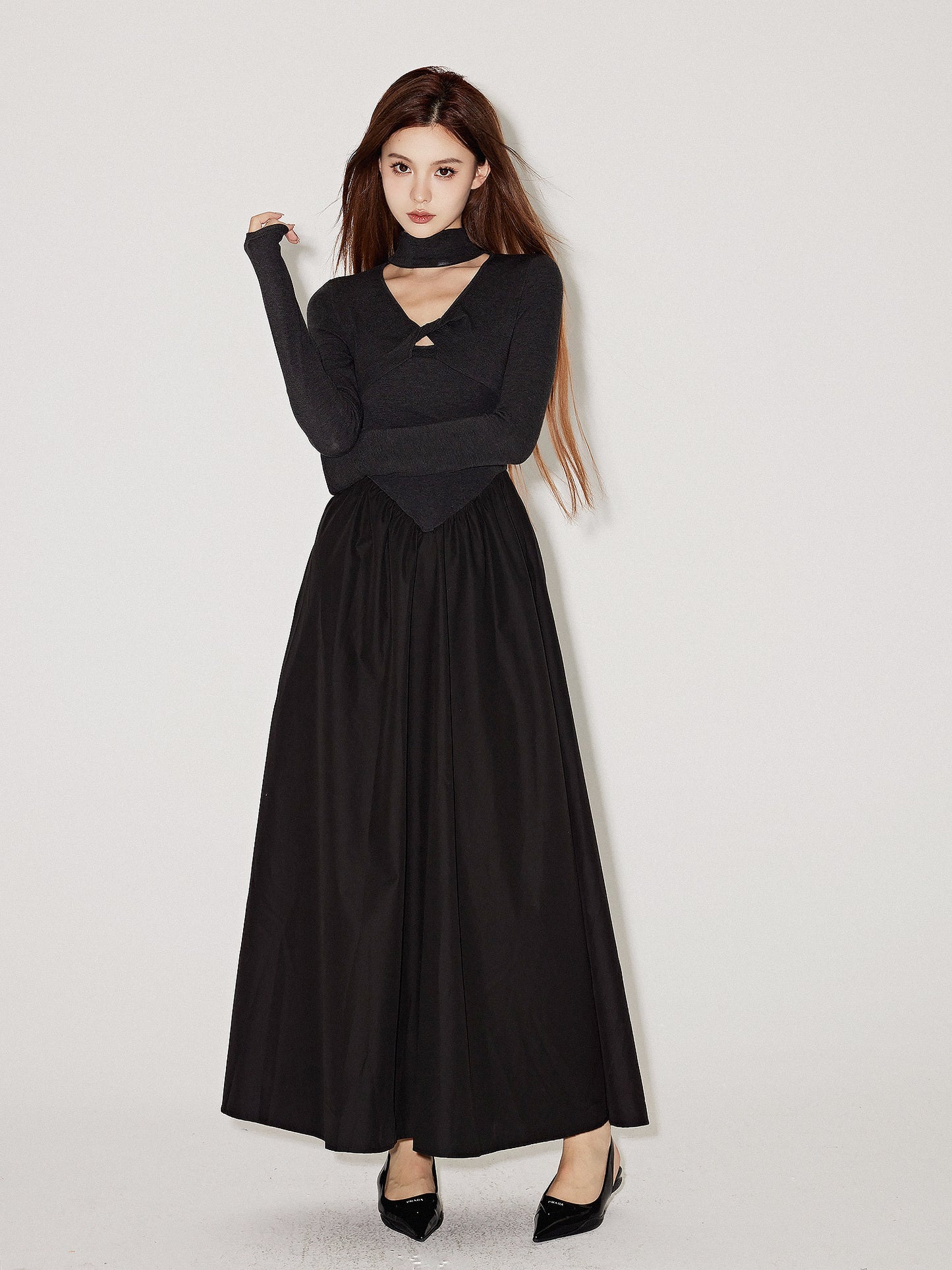 Wrap Neck Long Sleeve Maxi Dress