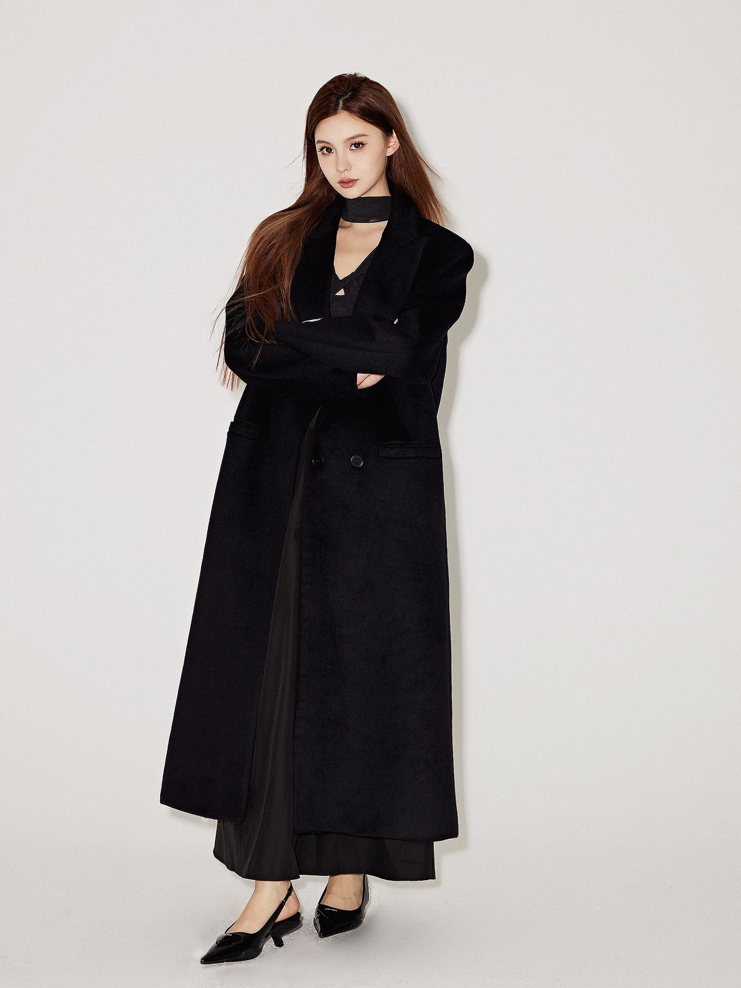 Wrap Neck Long Sleeve Maxi Dress