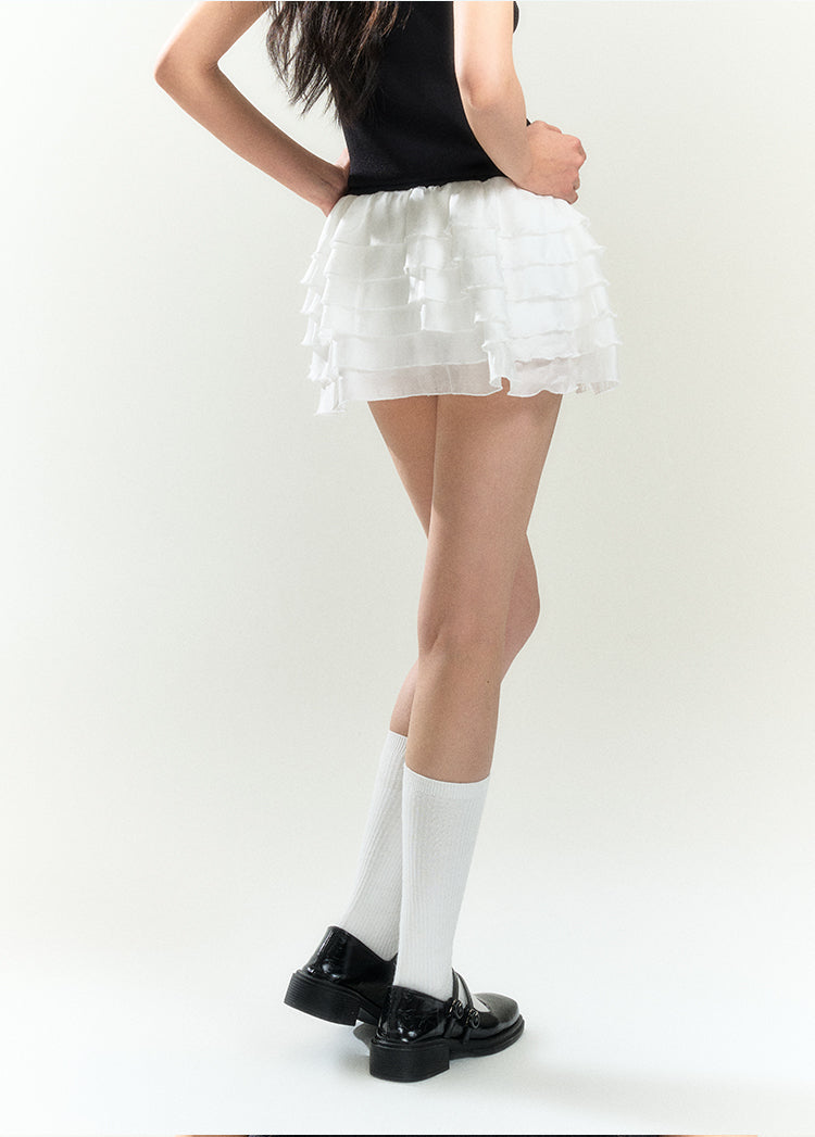 Ruffled Tulle Mini Skirt