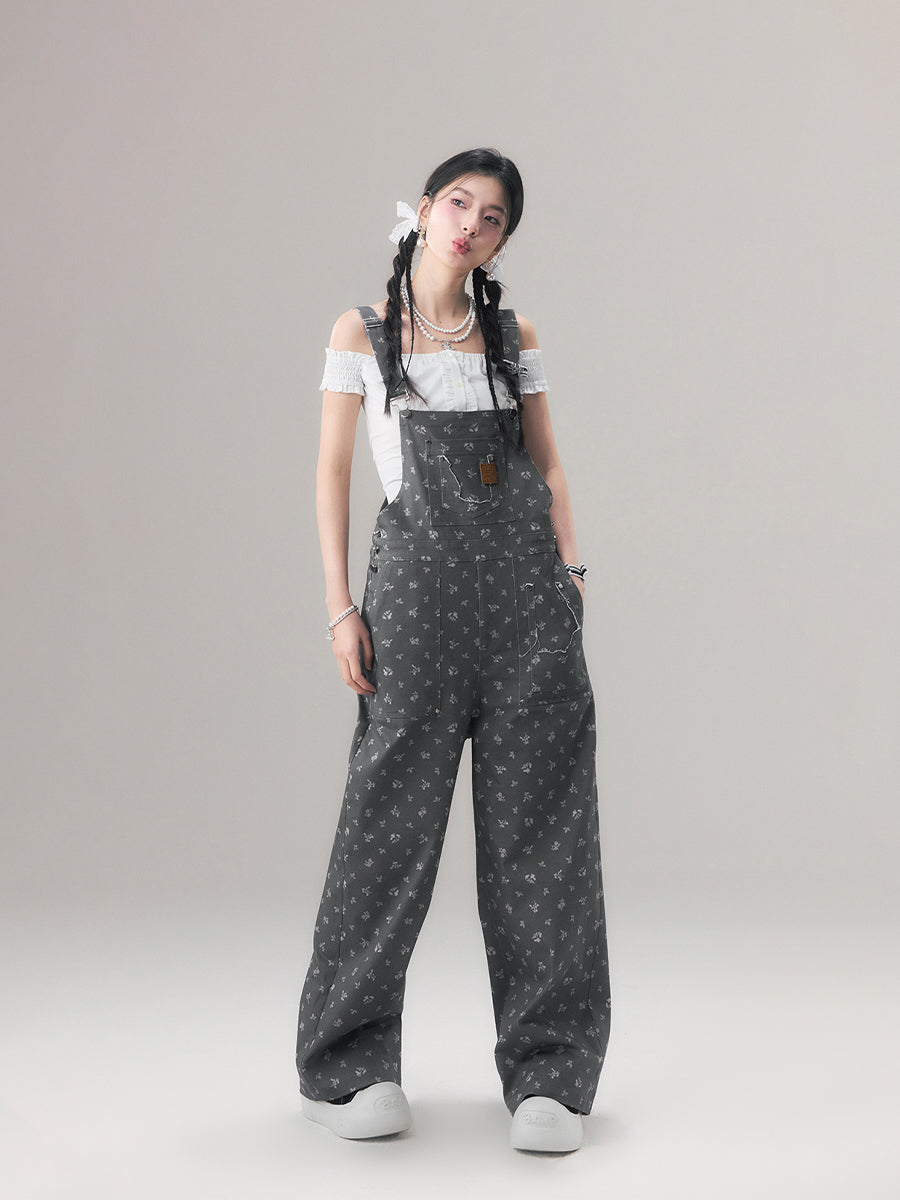 Two-Tone Floral Overalls