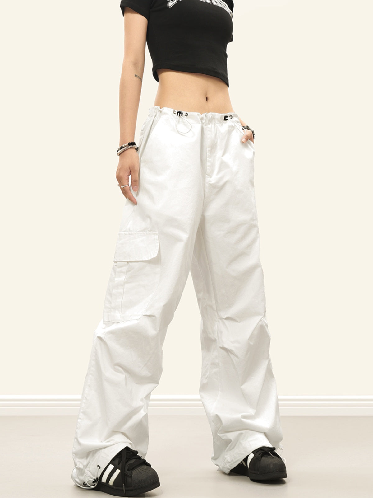 Double Bungee-Style Drawstring Cargo Pants