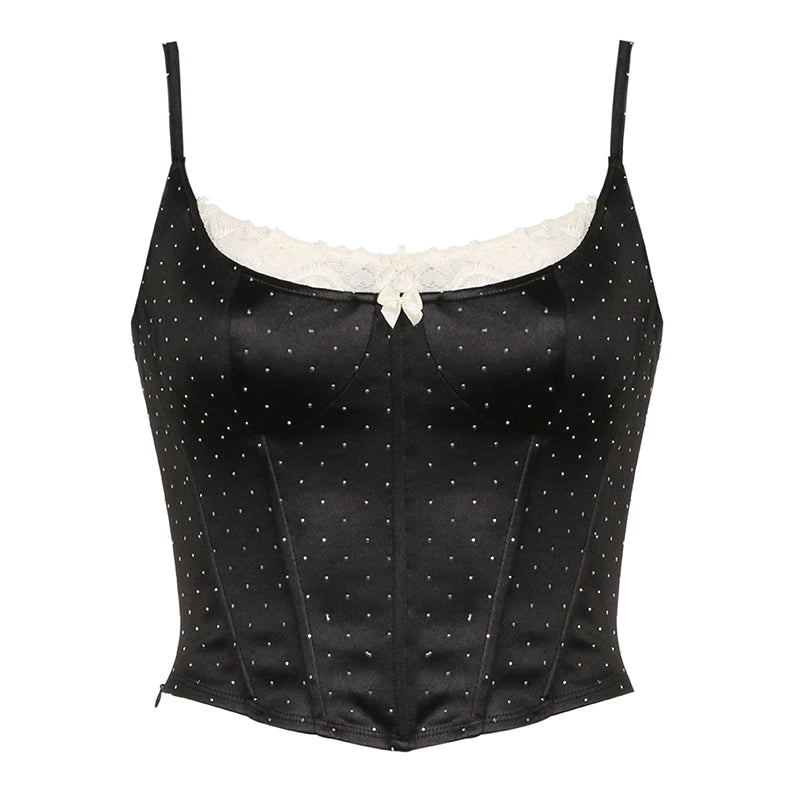 Satin Polka Dot Lace Corset Tank Top