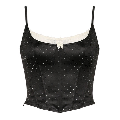 Satin Polka Dot Lace Corset Tank Top