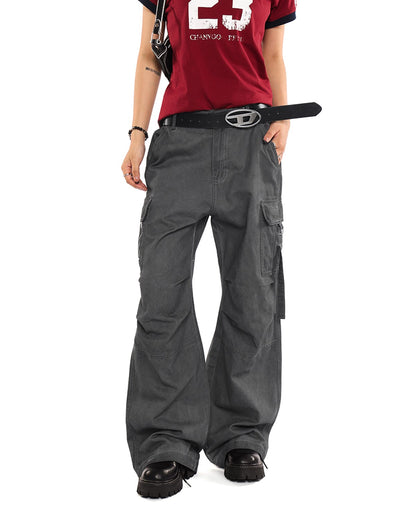 Wide-Leg Faded Cargo Pants