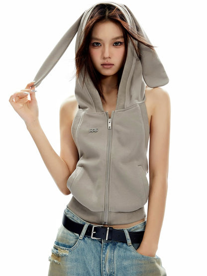 Rabbit-Eared Sleeveless Hooded Top