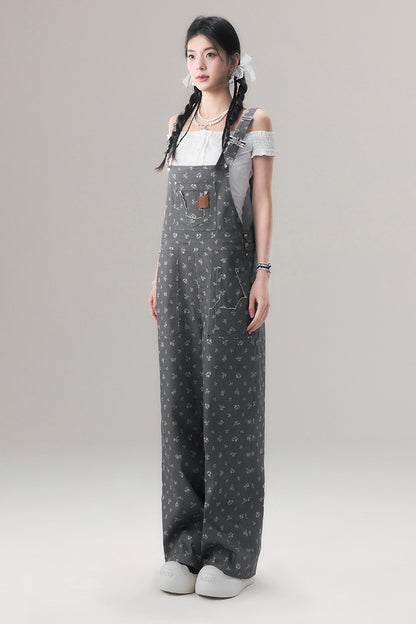 Two-Tone Floral Overalls