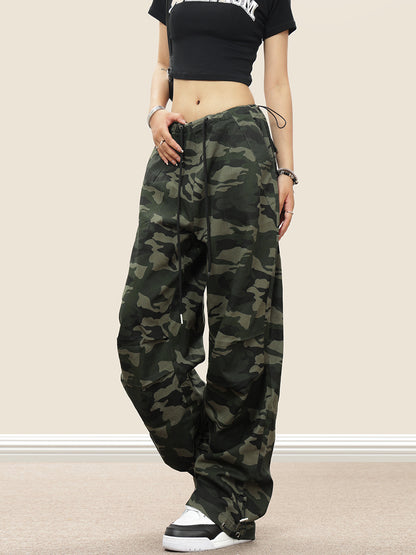 Camouflage Straight-Leg Pleated Pants