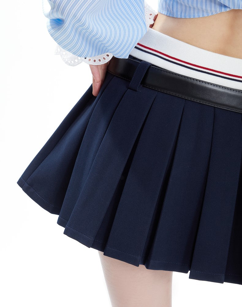 Vintage-Lined Pleated Mini Skirt