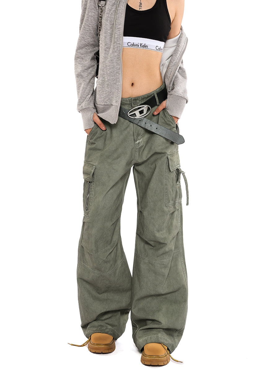 Wide-Leg Faded Cargo Pants