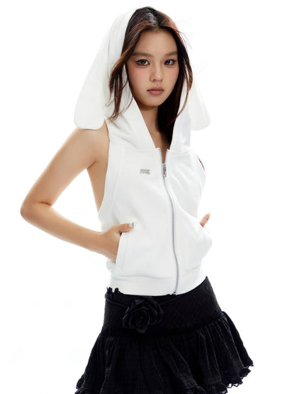 Rabbit-Eared Sleeveless Hooded Top