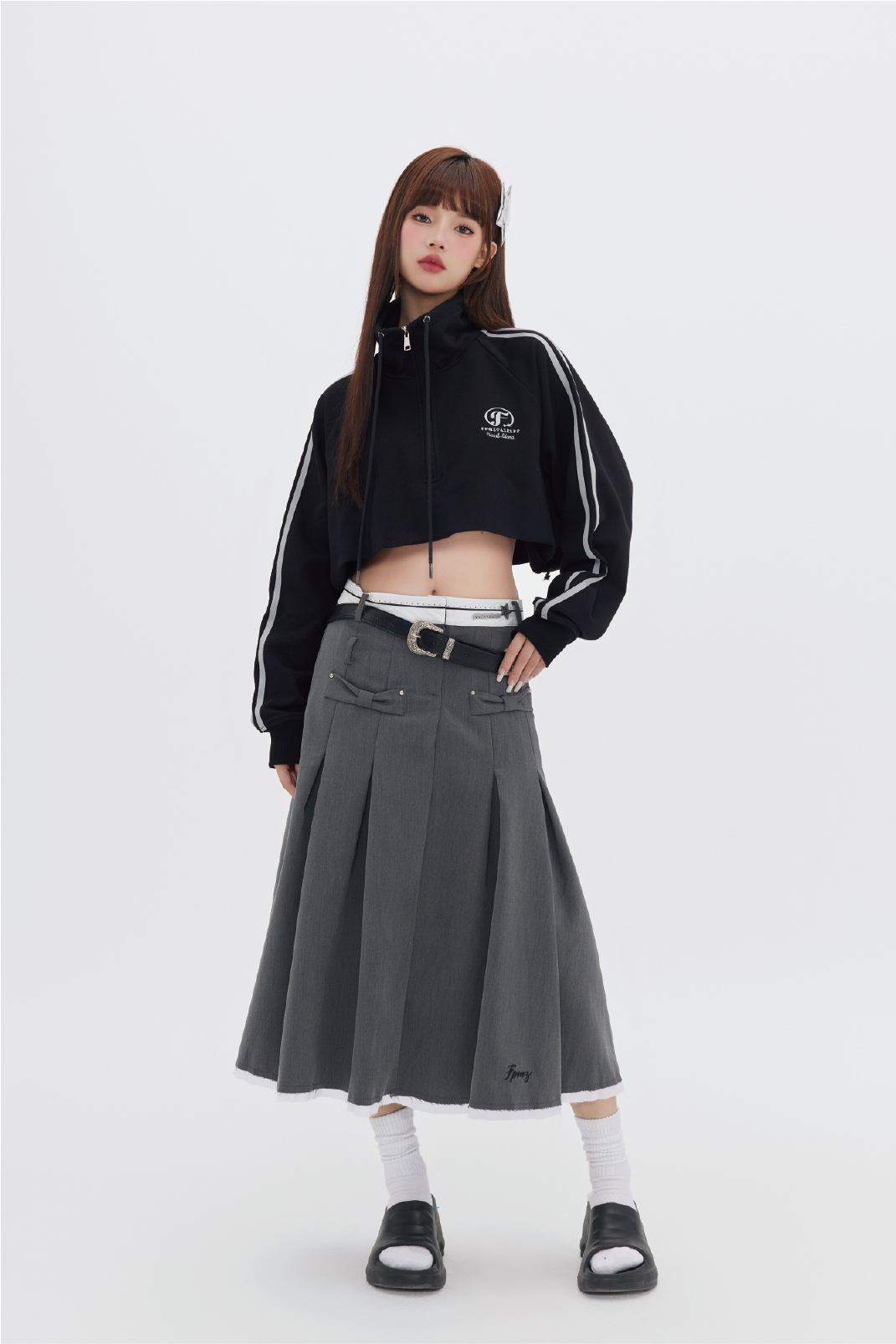 Striped Stand Collar Cropped Track Jacket