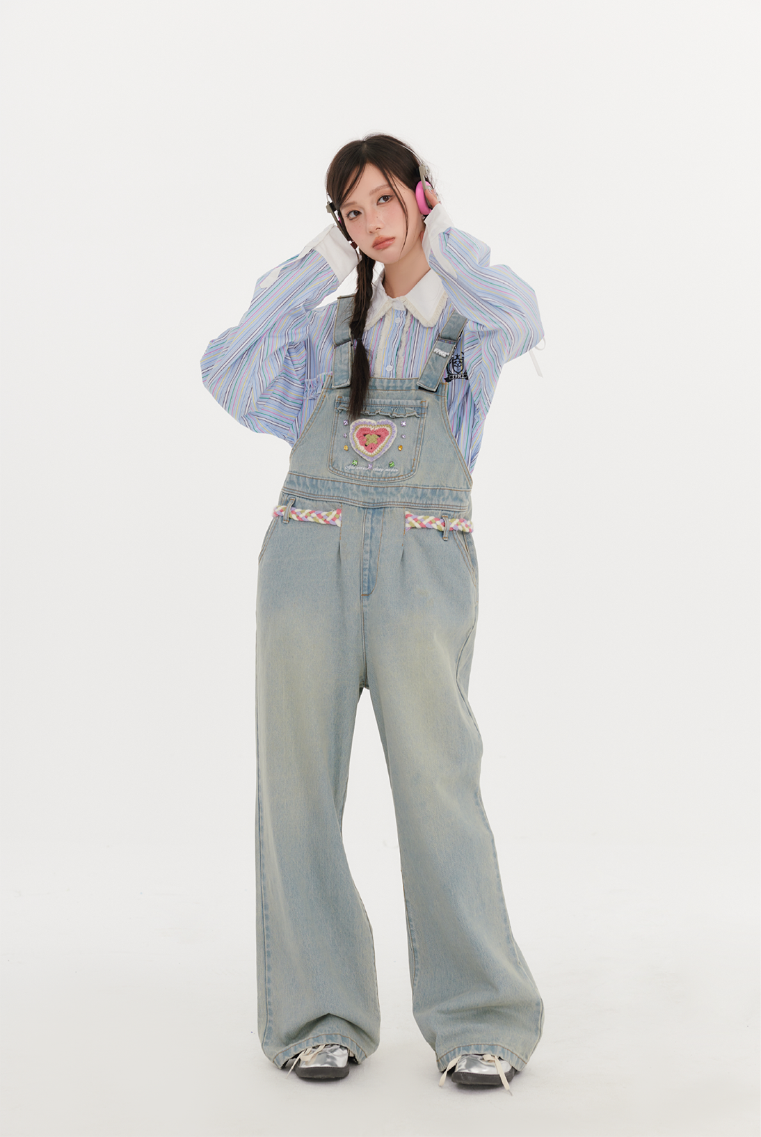 Crochet Heart Denim Overalls