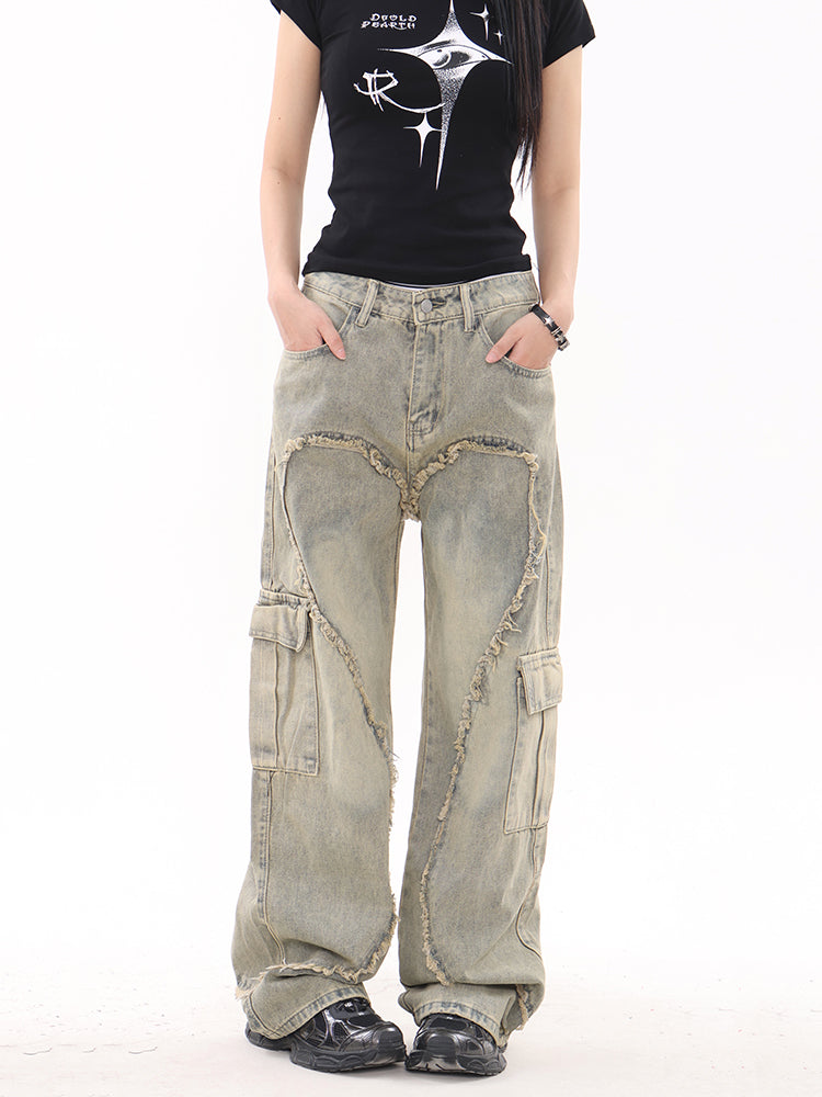 Frayed Heart Cargo Jeans