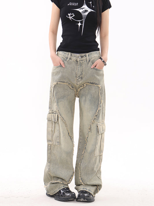 Frayed Heart Cargo Jeans