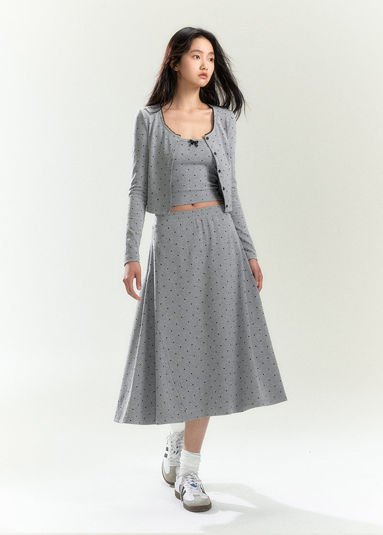 Polka Dot Elasticized Midi Skirt