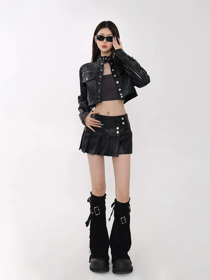 Faux Leather Studded Mini Skirt