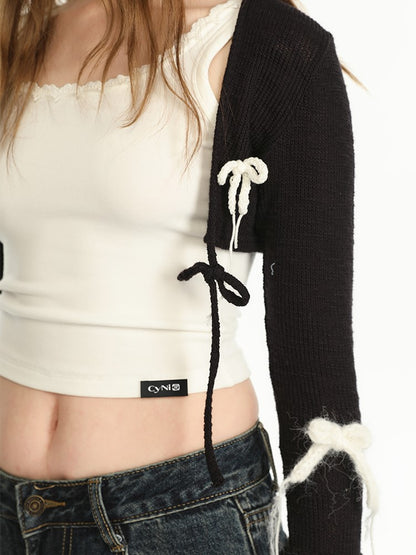 Contrast Bow Cropped Cardigan Shrug