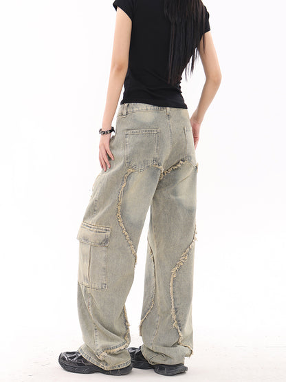 Frayed Heart Cargo Jeans