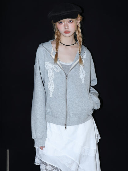 Lace Bow Print Hoodie