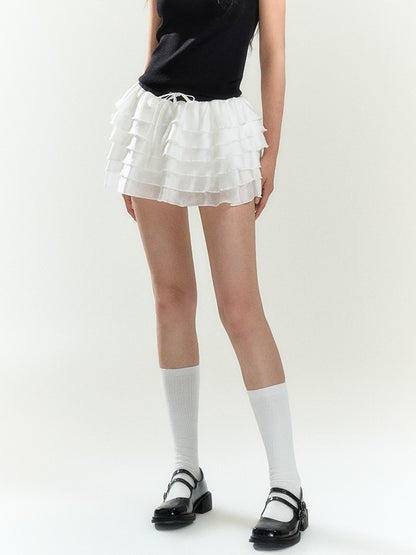 Ruffled Tulle Mini Skirt