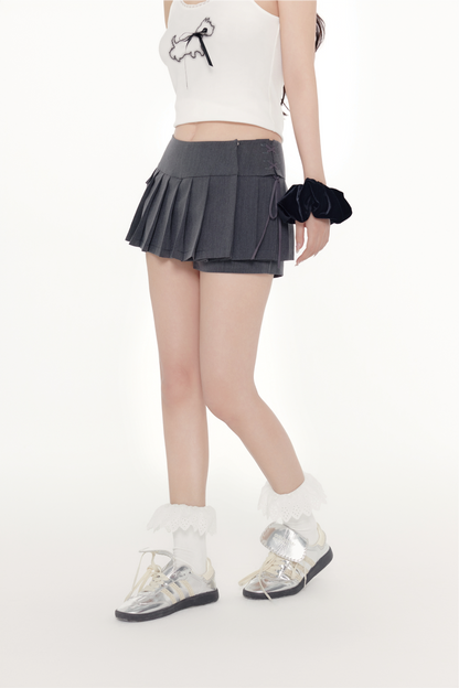 Side Bow Pleated Mini Skirt