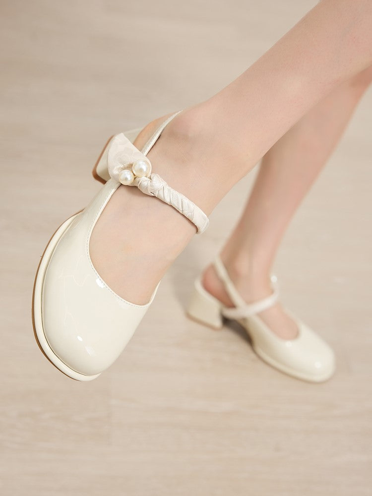 Silk Tie Pearl Slingback Pumps