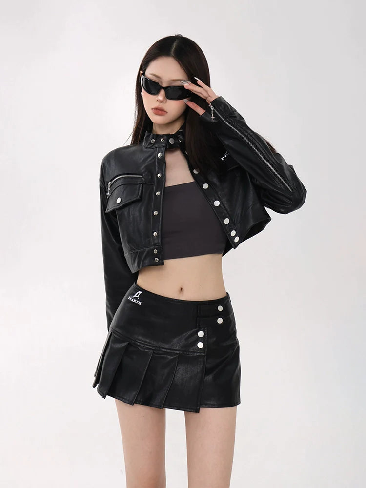 Faux Leather Studded Mini Skirt