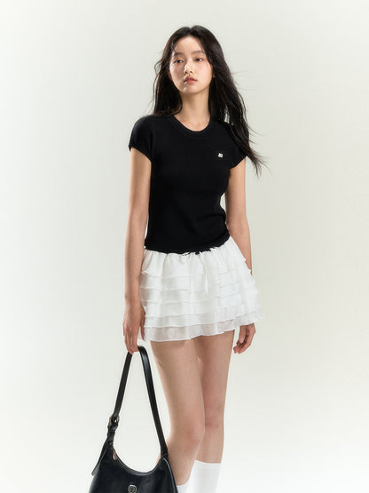 Ruffled Tulle Mini Skirt