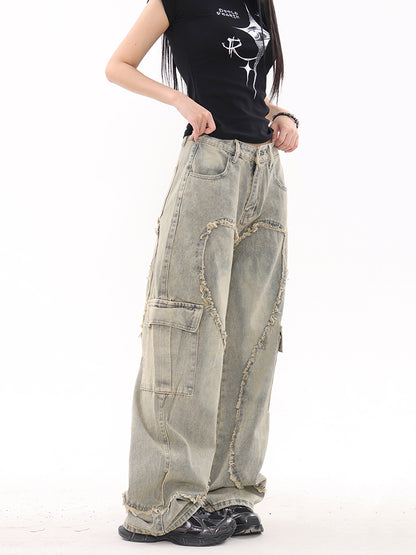 Frayed Heart Cargo Jeans