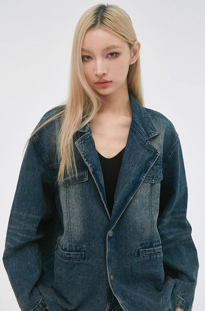 Retro Washed Denim Blazer