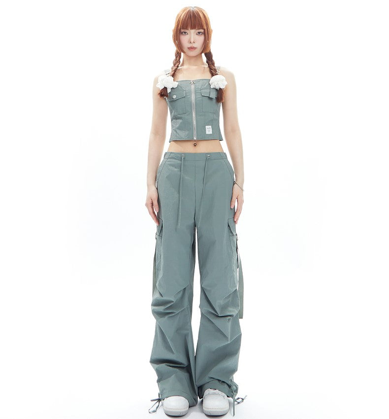 Bow Pleated Cargo Pants