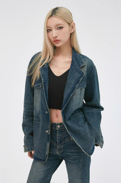 Retro Washed Denim Blazer