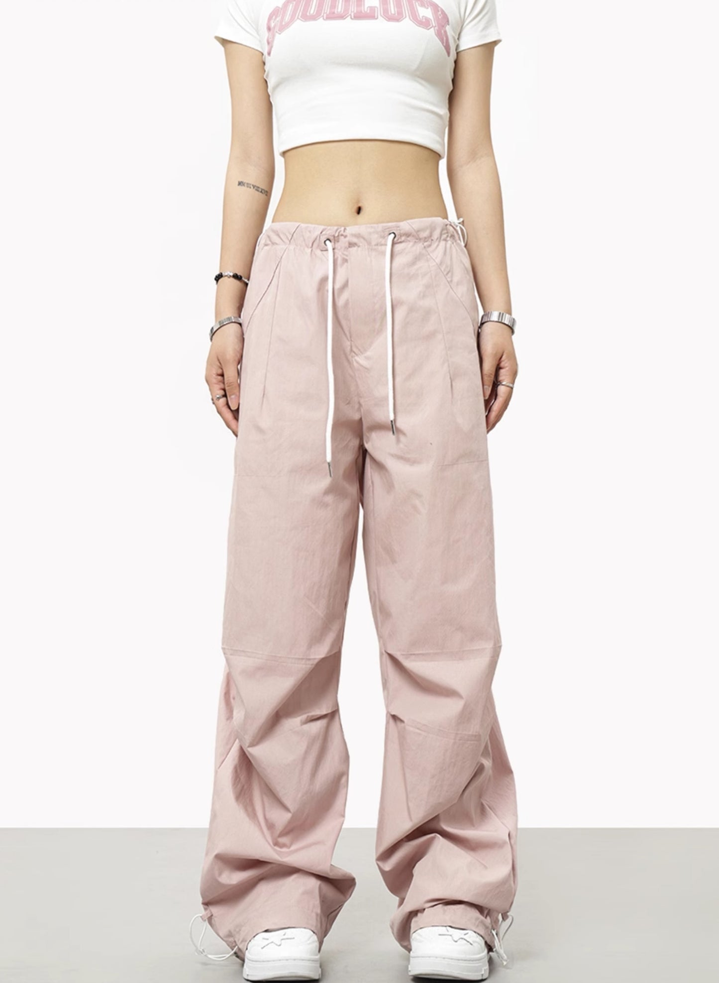 Contrast Tie Pleated Cargo Pants