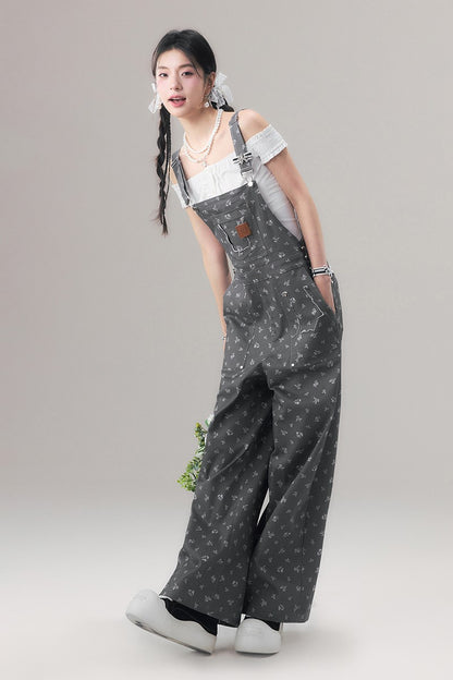 Two-Tone Floral Overalls