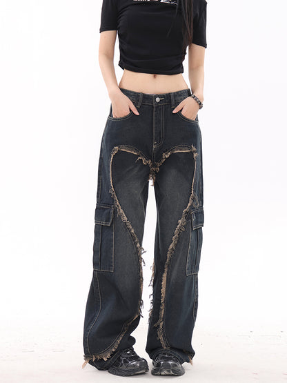 Frayed Heart Cargo Jeans