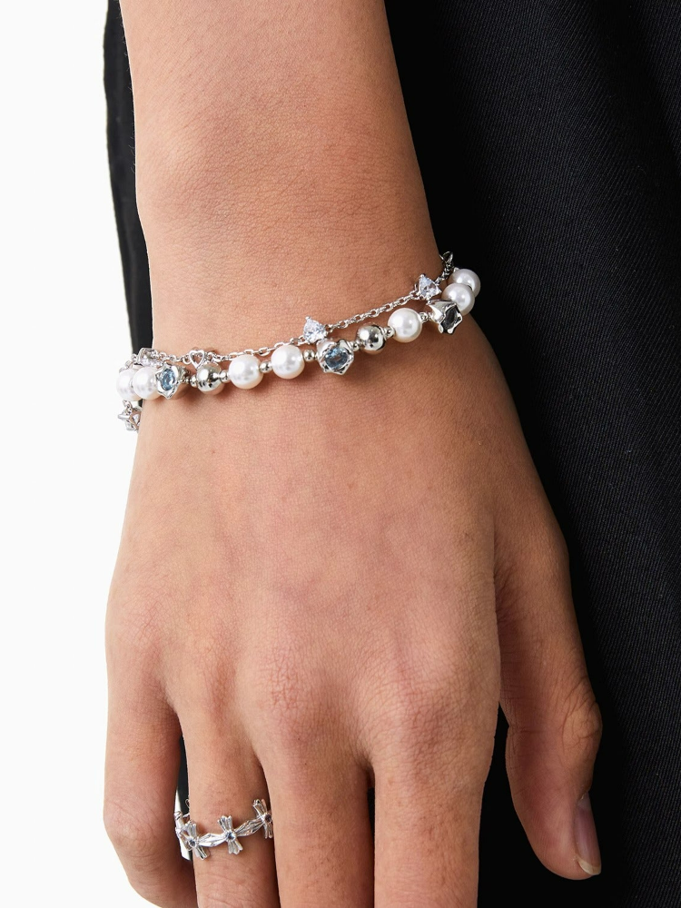 Twilight Gem Pearl Layered Bracelet