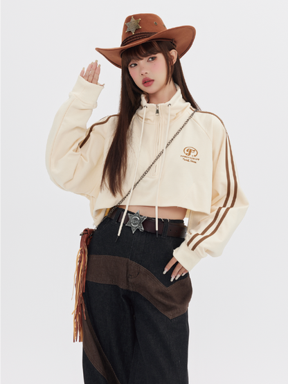 Striped Stand Collar Cropped Track Jacket