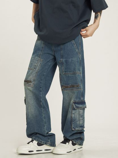 Multipocket Paneled Denim Cargo Jeans